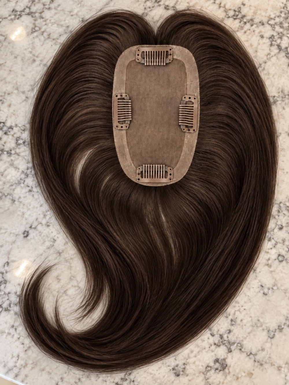 Human Hair Brown Hair Topper, 12 inches, small light weight hairpiece